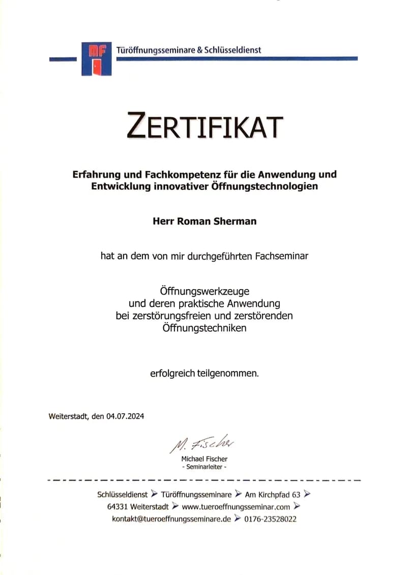 Zertifikat des Schlüsselnotdienstes Zertifikat des Schlüsselnotdienstes